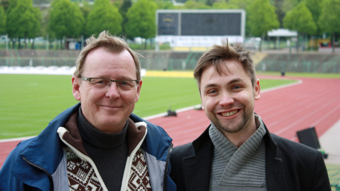 Bodo Ramelow mit Björn Harras im Stadion
